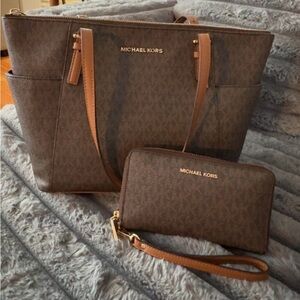Michael Kors Dark Brown Tote and Wallet Set